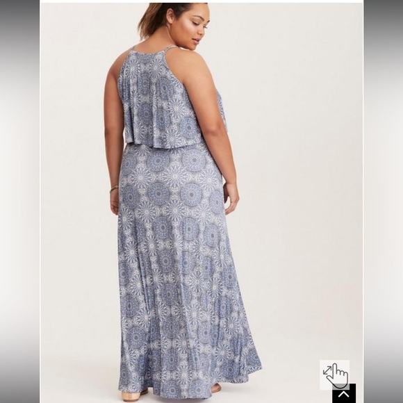Torrid Maxi Jersey Knit Tiered Dress Mandala Print Blue Plus Size 1X - Picture 10 of 11